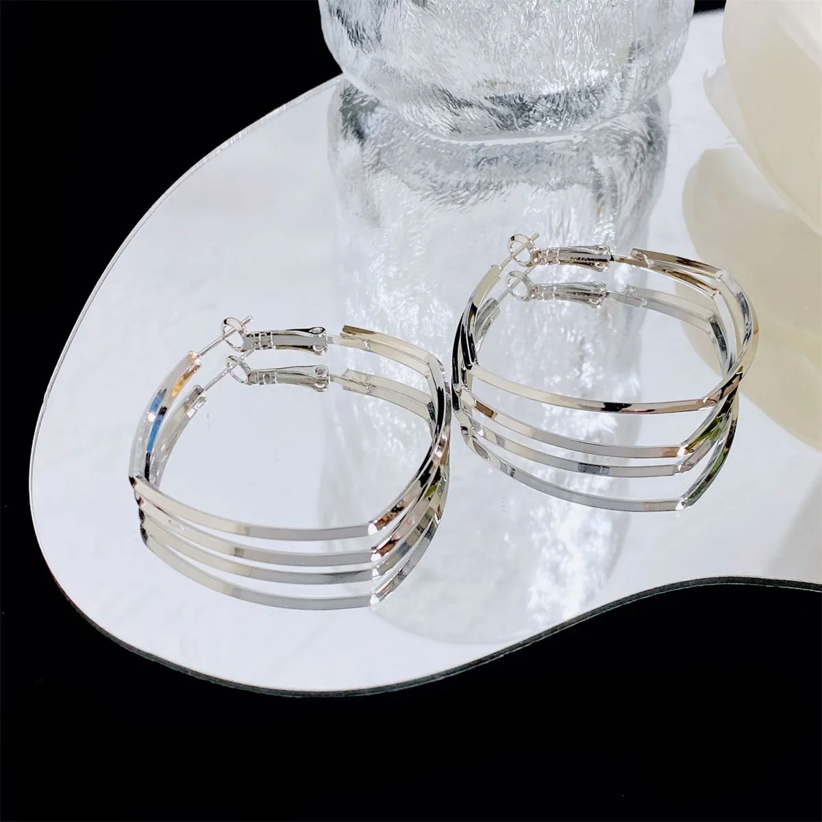 Silver-Plated Layered Square Hoop Earrings