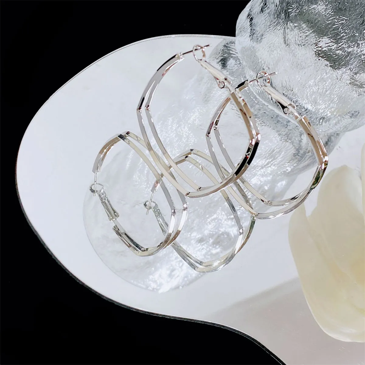Silver-Plated Layered Square Hoop Earrings