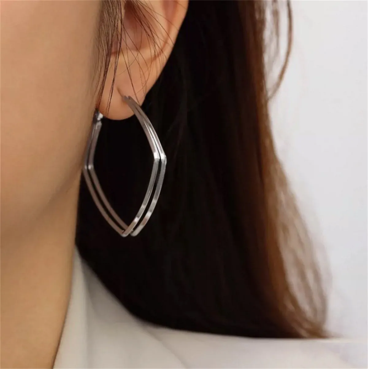 Silver-Plated Layered Square Hoop Earrings