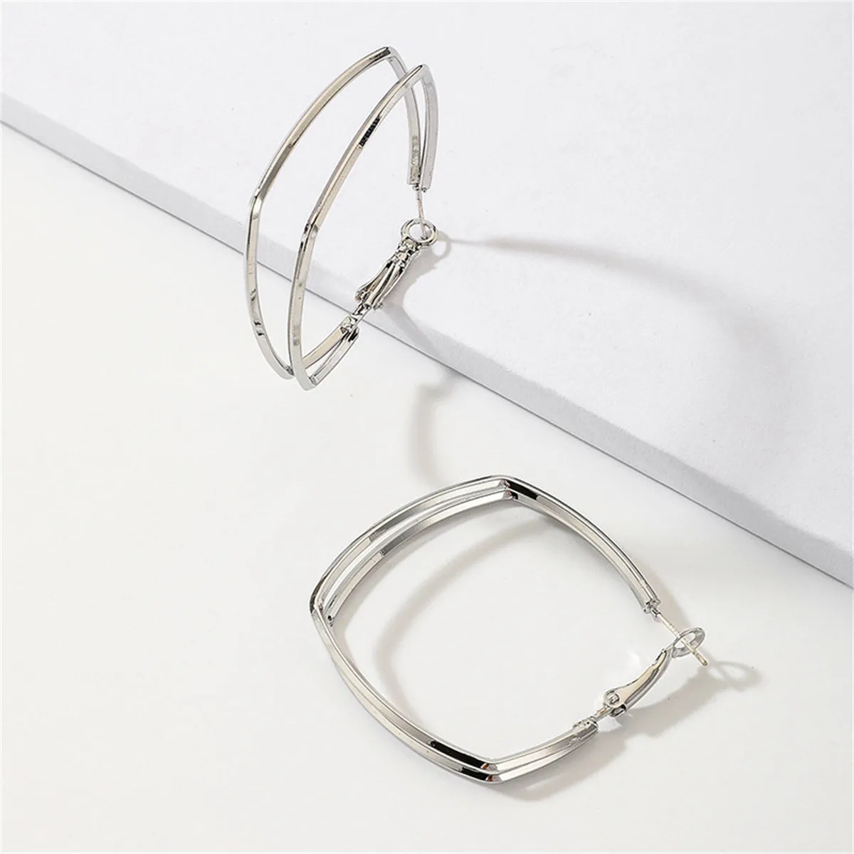 Silver-Plated Layered Square Hoop Earrings