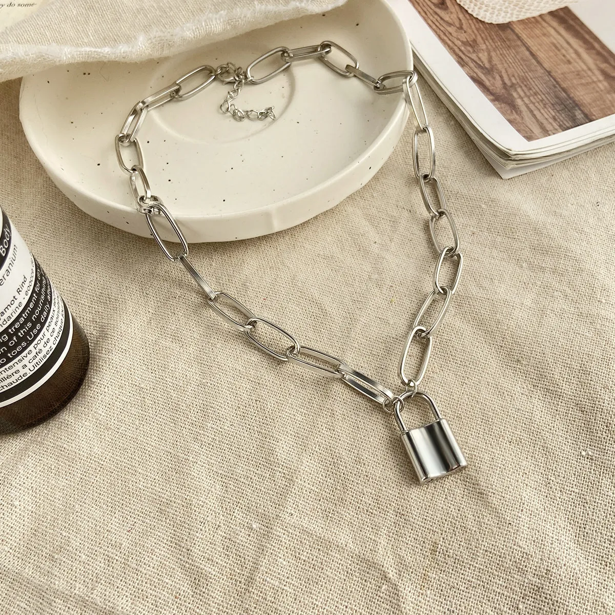 Silver-Plated Lock Pendant Necklace