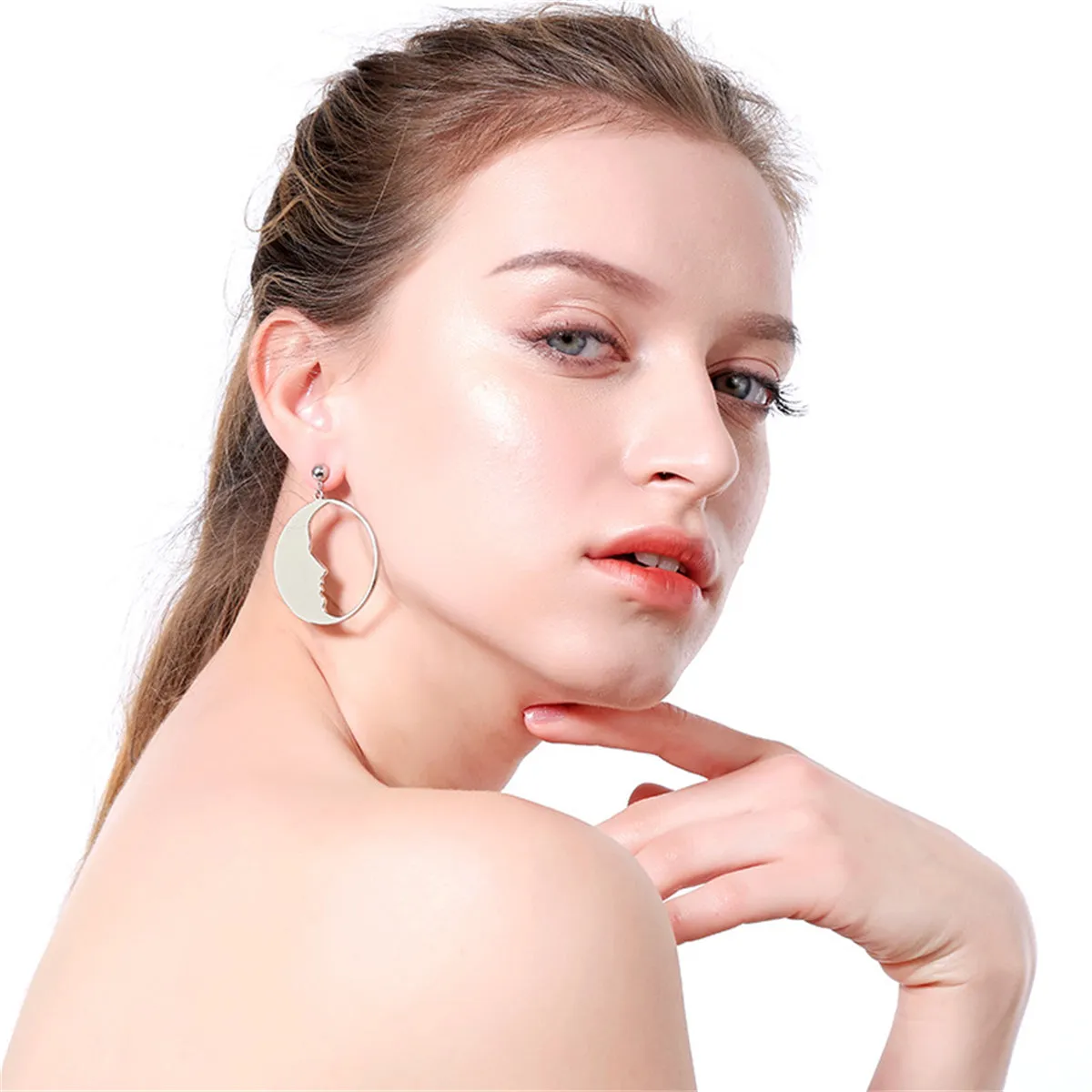 Silver-Plated Open Face Drop Earrings