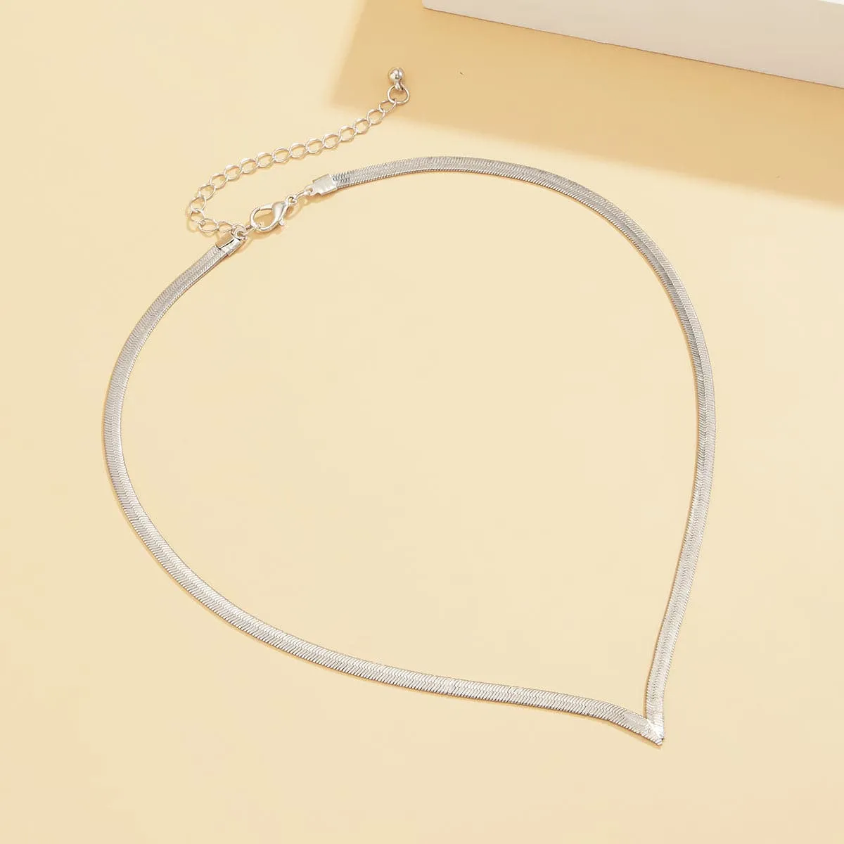 Silver-Plated Snake Chain V Necklace