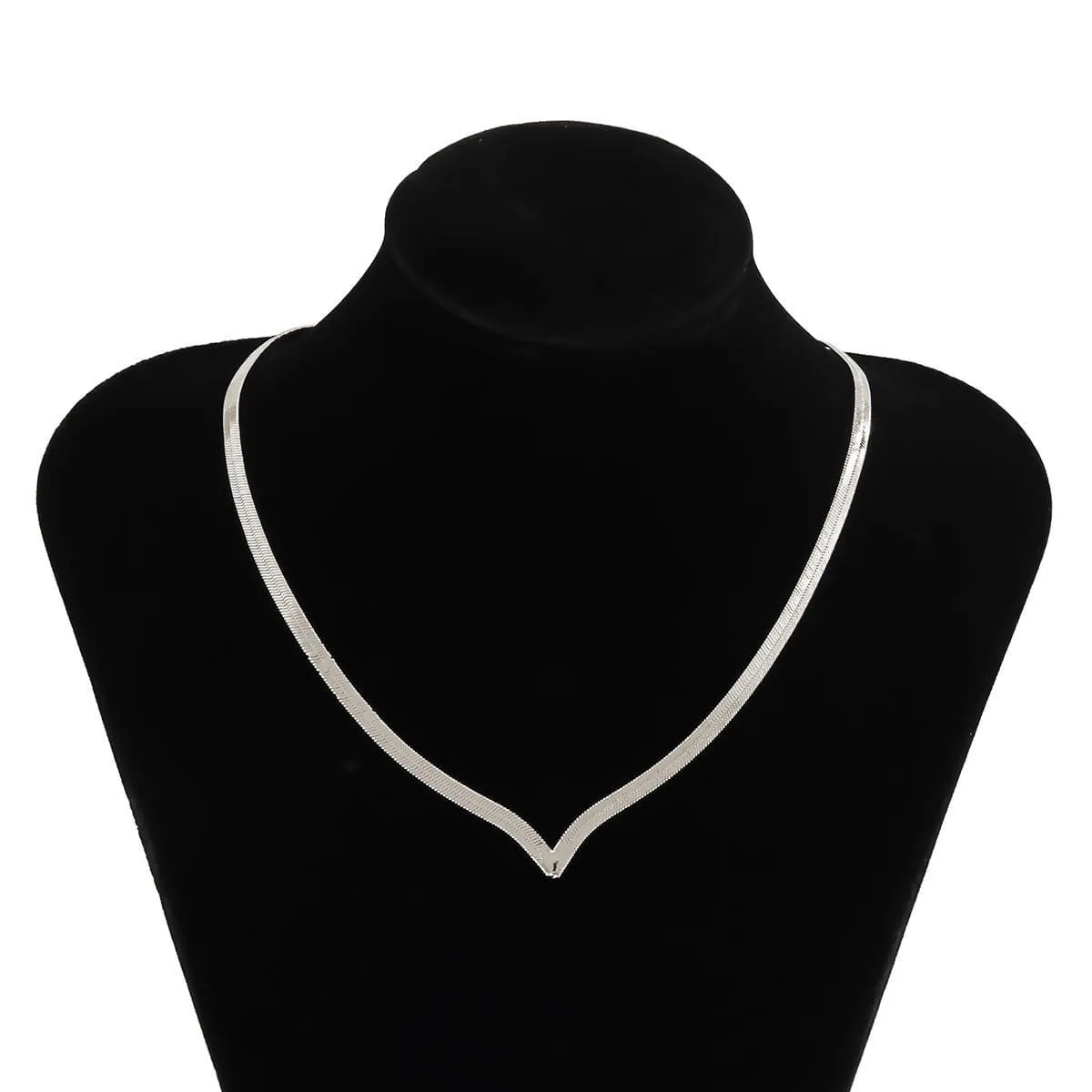 Silver-Plated Snake Chain V Necklace