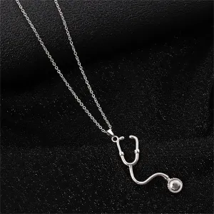 Silver-Plated Stethoscope Pendant Necklace