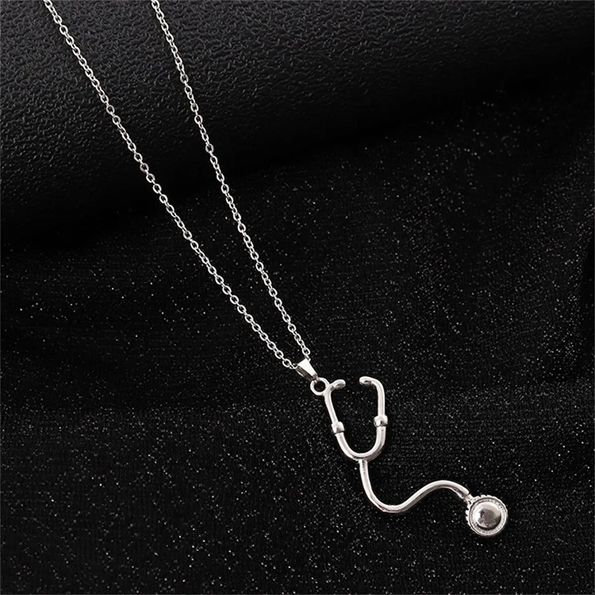 Silver-Plated Stethoscope Pendant Necklace