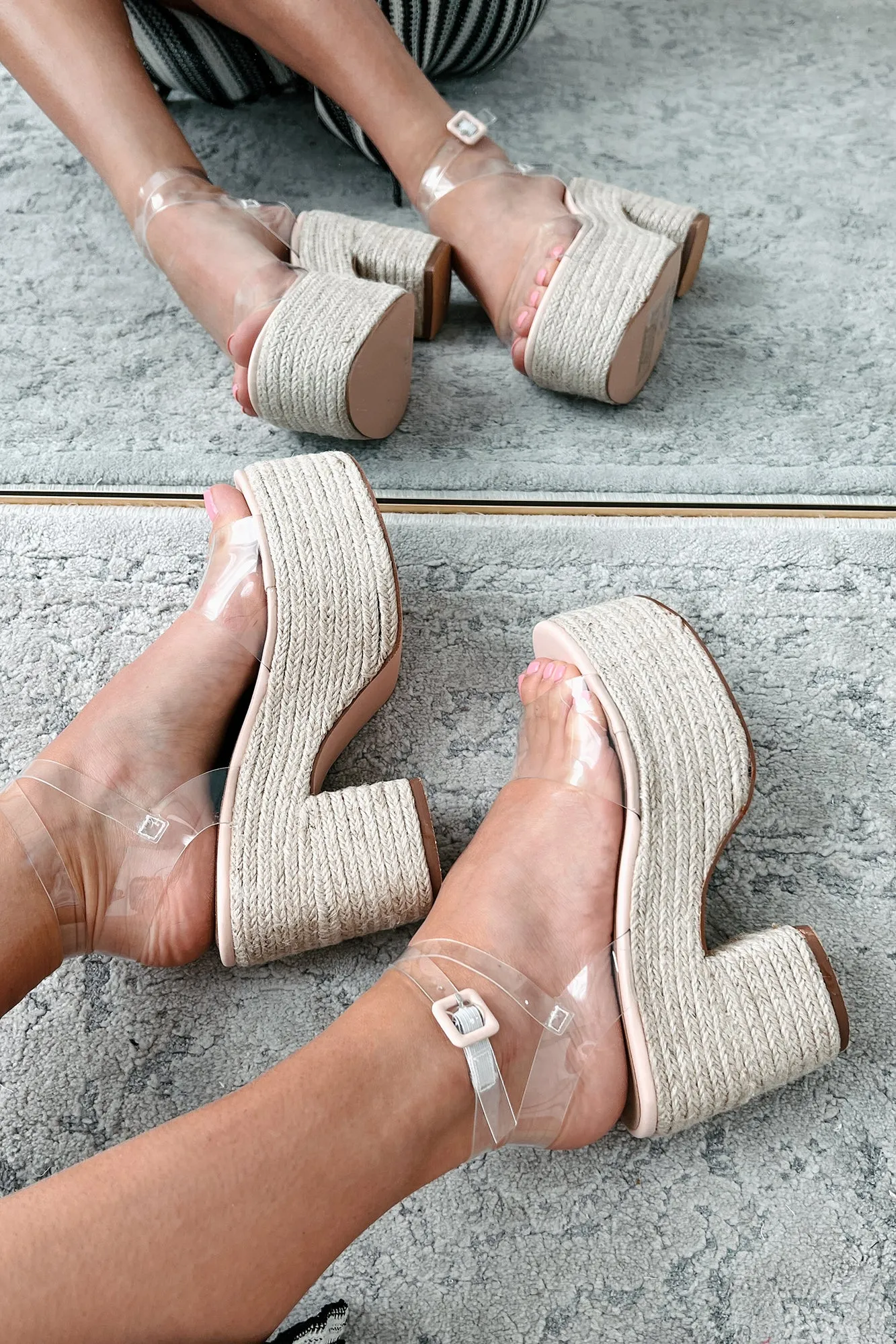 Steer Clear Espadrille Platform Sandal (Clear/Nude)