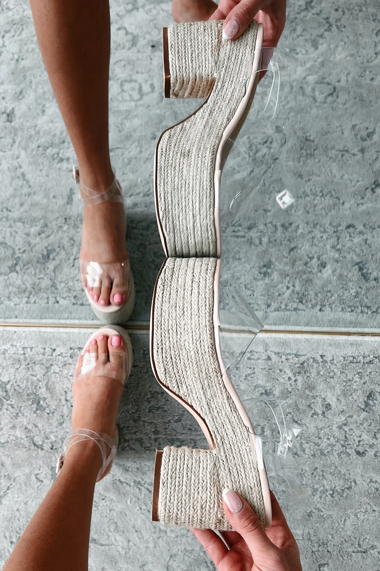 Steer Clear Espadrille Platform Sandal (Clear/Nude)