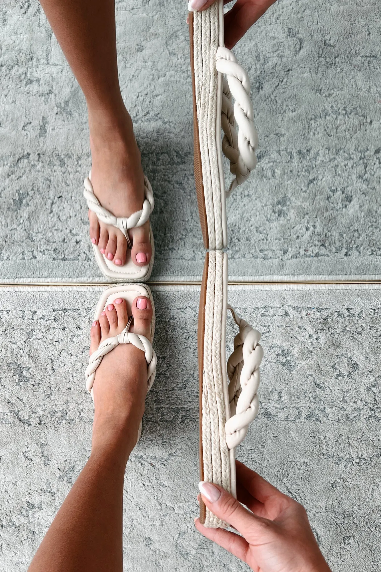 Stepping Into Summer Braided Thong Espadrille Sandal (Nude)