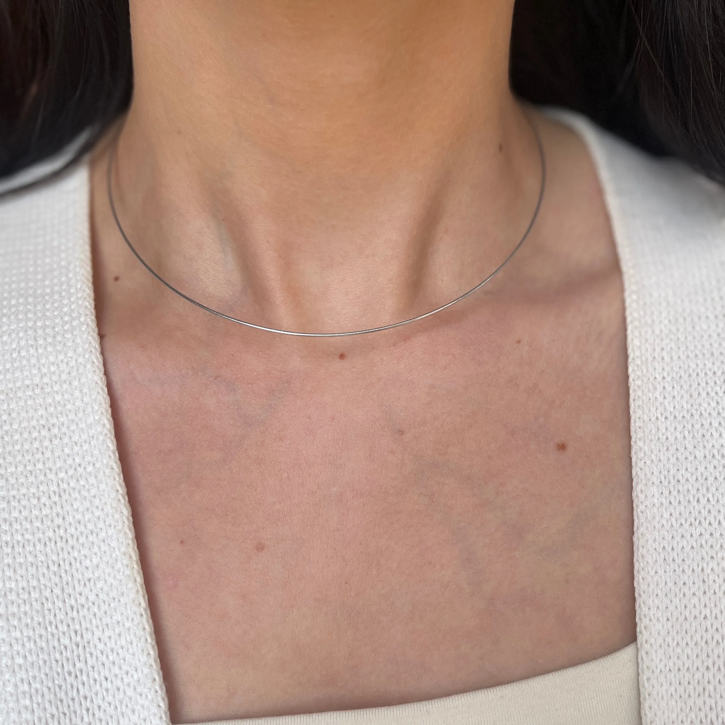 Sterling Silver Round 1mm Cubetto Neck Wire Necklace