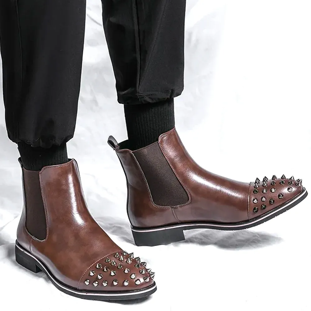 Stylish and Non-Slip Black Chelsea Boots with Rivet Accents for Men