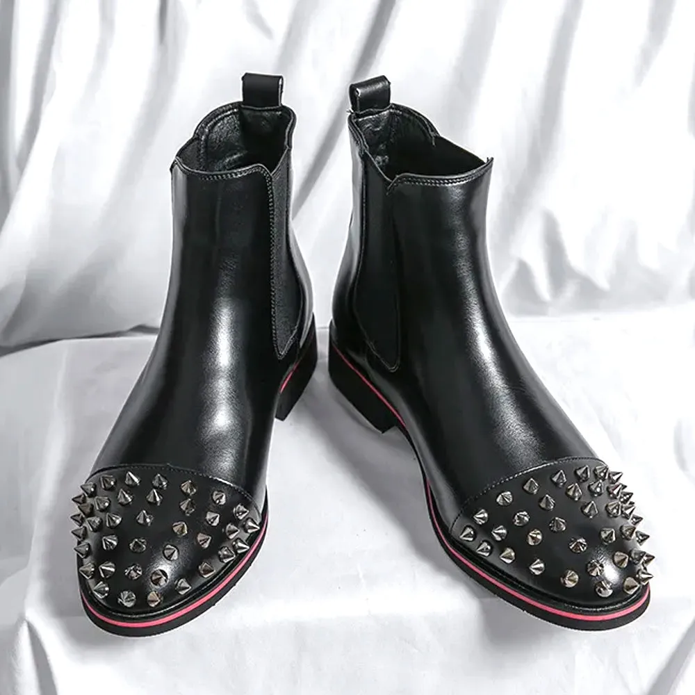 Stylish and Non-Slip Black Chelsea Boots with Rivet Accents for Men