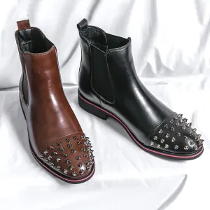 Stylish and Non-Slip Black Chelsea Boots with Rivet Accents for Men