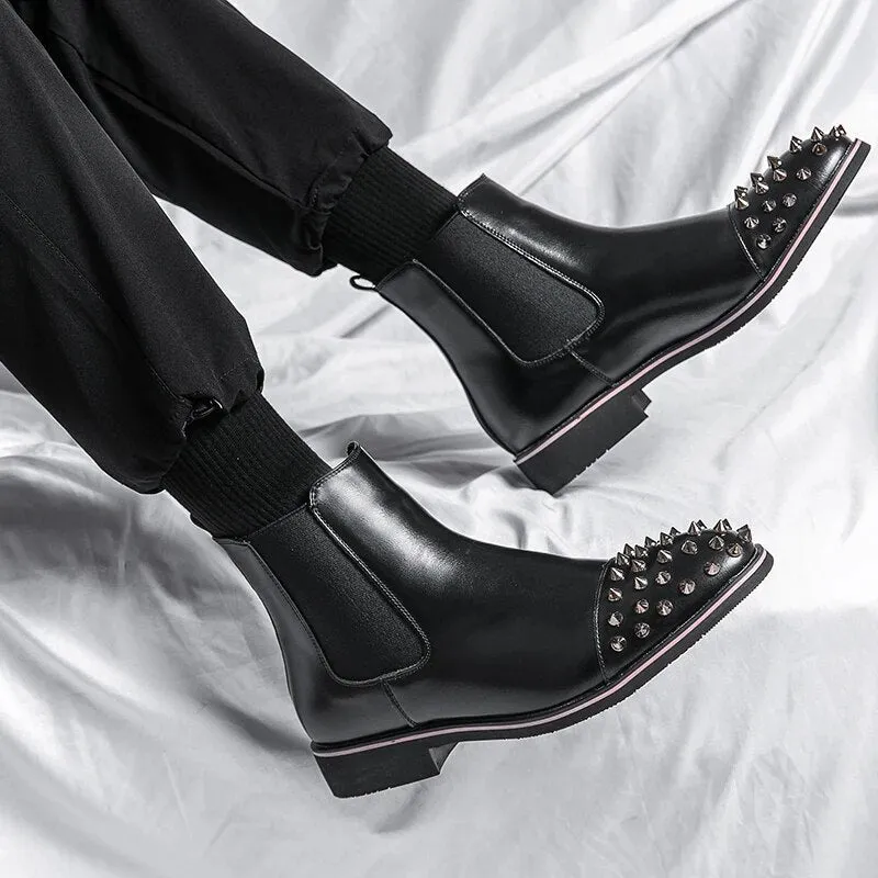 Stylish and Non-Slip Black Chelsea Boots with Rivet Accents for Men