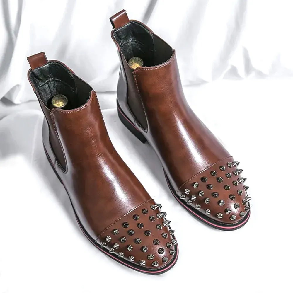 Stylish and Non-Slip Black Chelsea Boots with Rivet Accents for Men