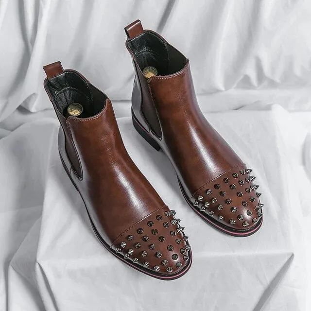 Stylish and Non-Slip Black Chelsea Boots with Rivet Accents for Men