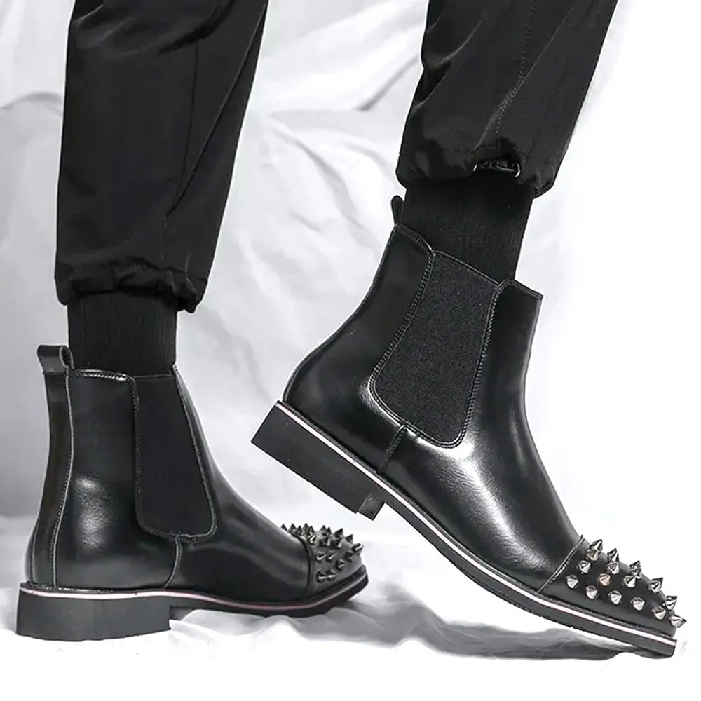 Stylish and Non-Slip Black Chelsea Boots with Rivet Accents for Men