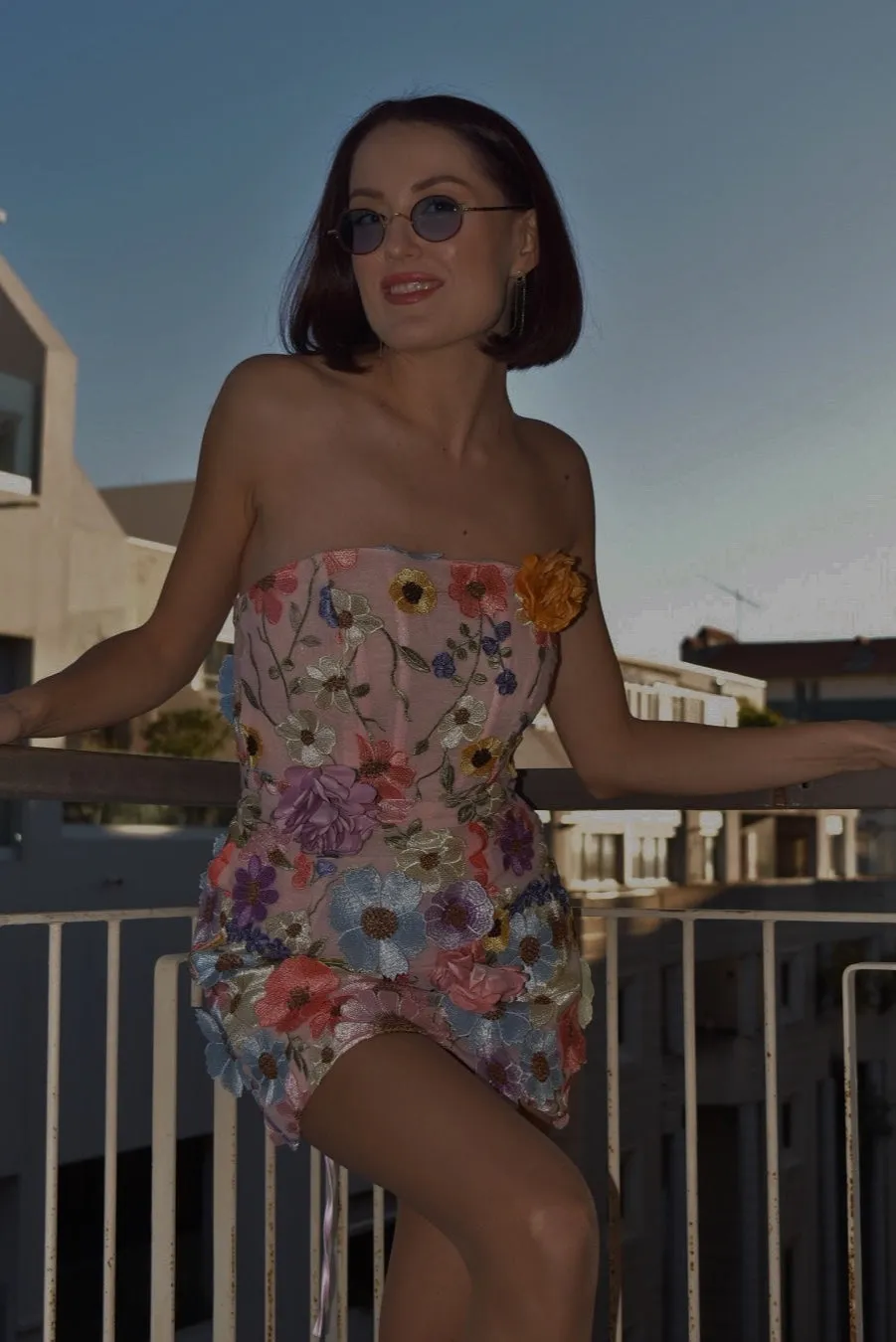 Sydney Flower Embroidery Mesh Mini Dress