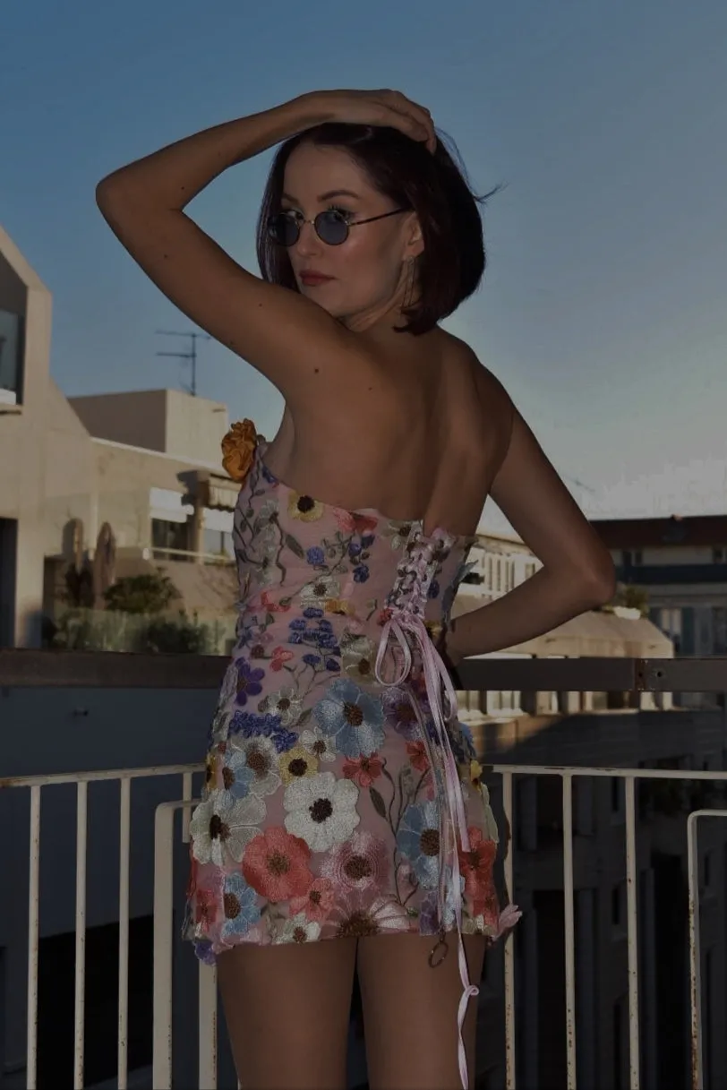 Sydney Flower Embroidery Mesh Mini Dress