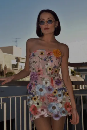Sydney Flower Embroidery Mesh Mini Dress