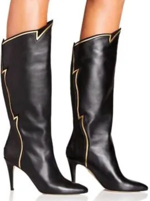 Tamara Mellon Women's Black Gold Leather Wildfire Boots 90mm Heels, Size 40.5, Worn Once