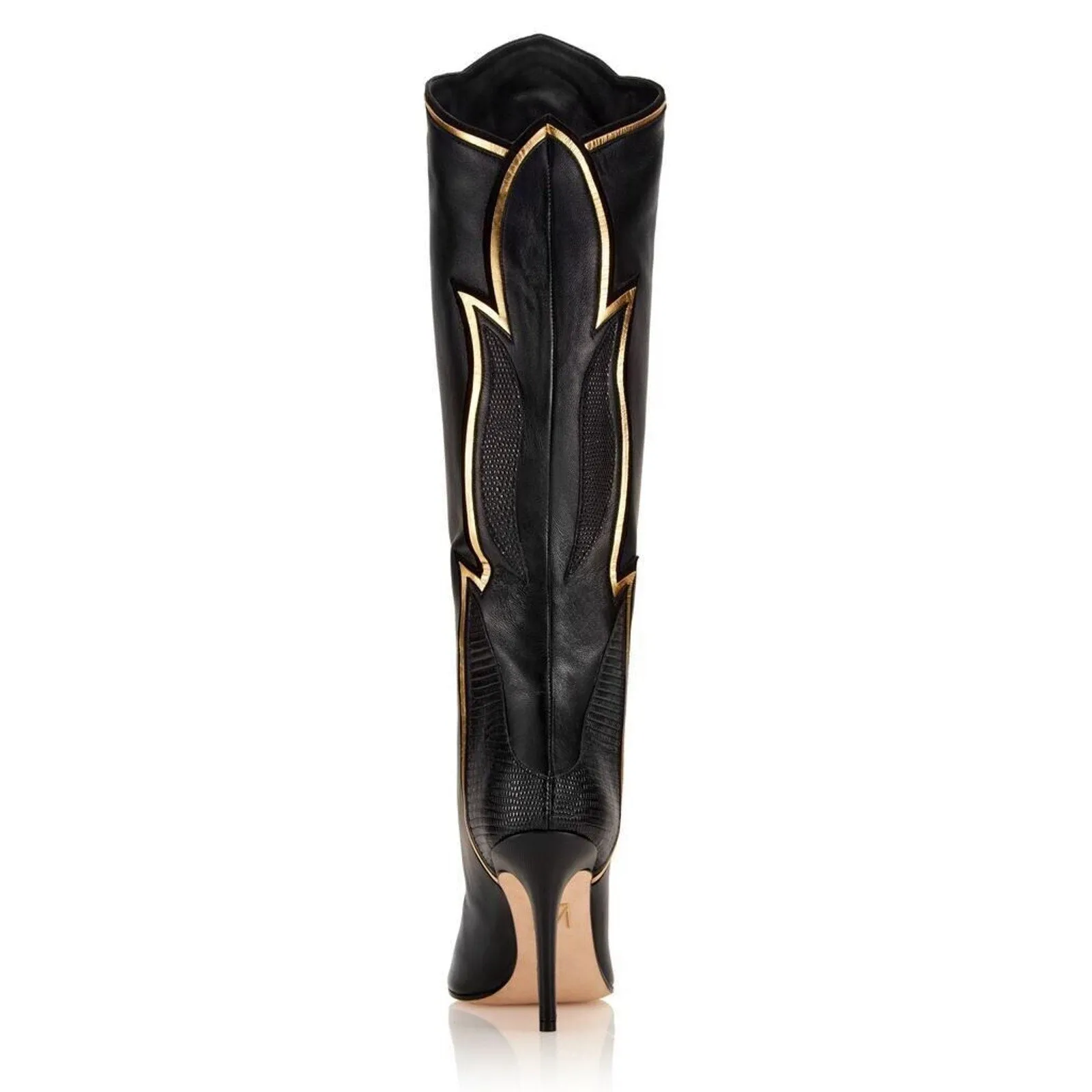 Tamara Mellon Women's Black Gold Leather Wildfire Boots 90mm Heels, Size 40.5, Worn Once