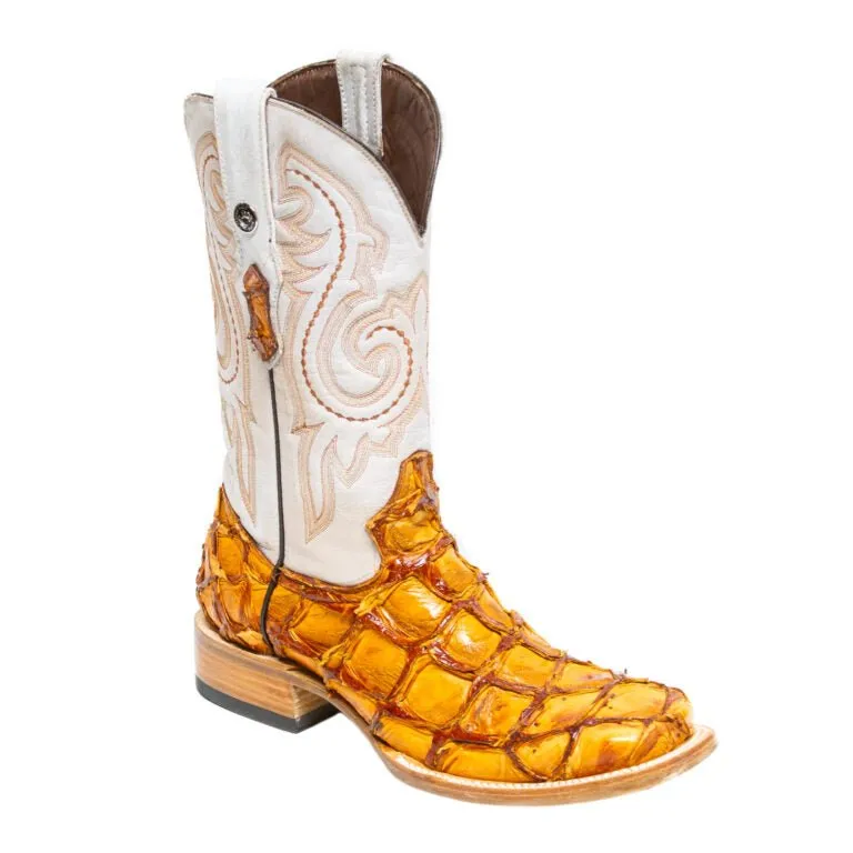 TANNER MARK MEN'S EXOTIC LEATHER Monster Fish Brandy Cognac Cowboy Boots