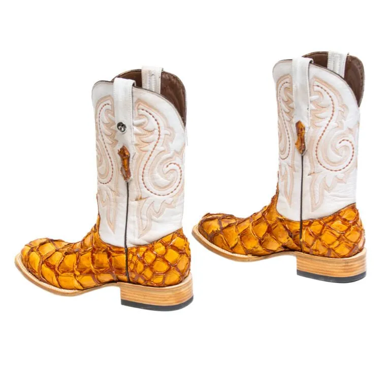 TANNER MARK MEN'S EXOTIC LEATHER Monster Fish Brandy Cognac Cowboy Boots