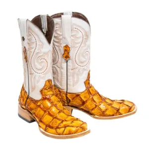 TANNER MARK MEN'S EXOTIC LEATHER Monster Fish Brandy Cognac Cowboy Boots