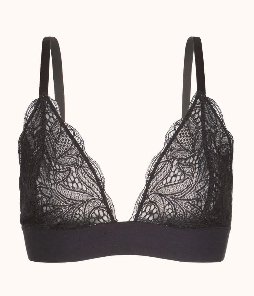The Long-Lined Lace Bralette: Jet Black