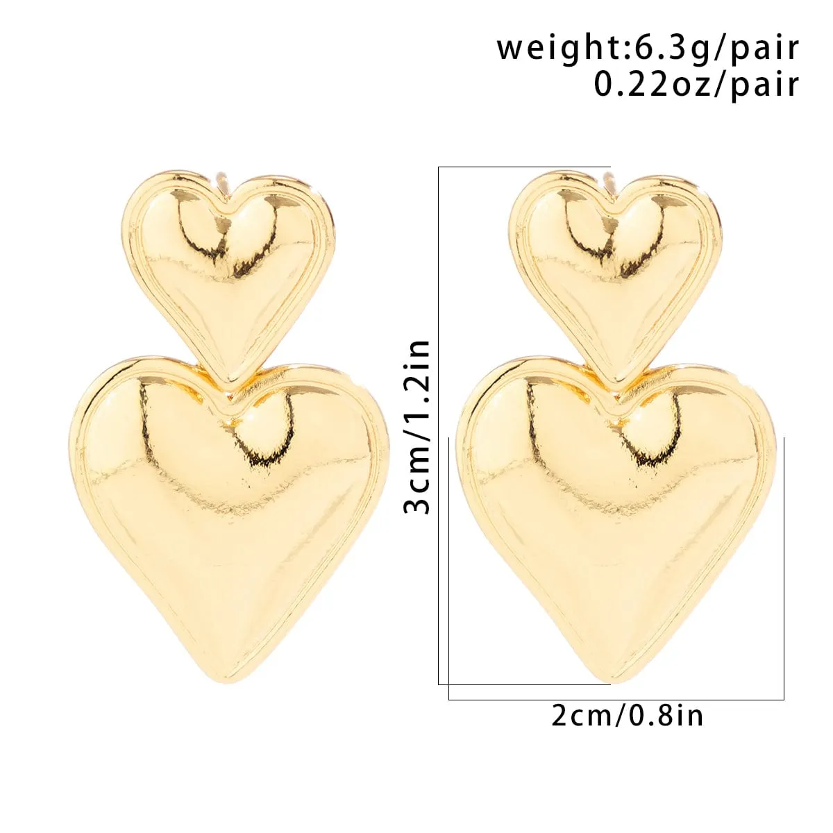 Trendy Gold Silver Plated Double Heart Dangle Earrings