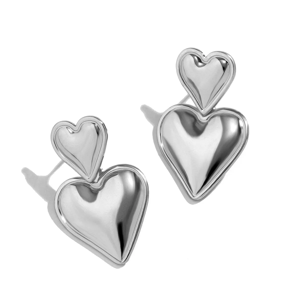 Trendy Gold Silver Plated Double Heart Dangle Earrings
