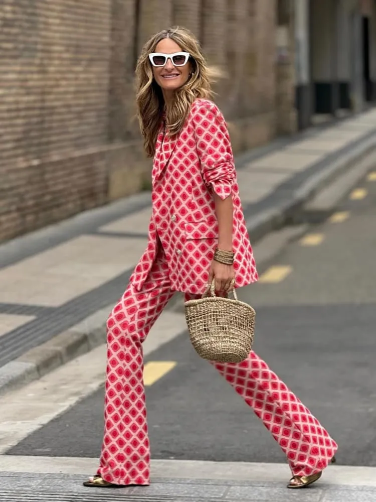 Trendy Printed Blazer Pants Set