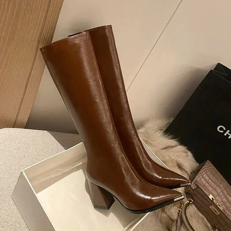 Women’s Pointed Toe High Boots with Side Zippers
