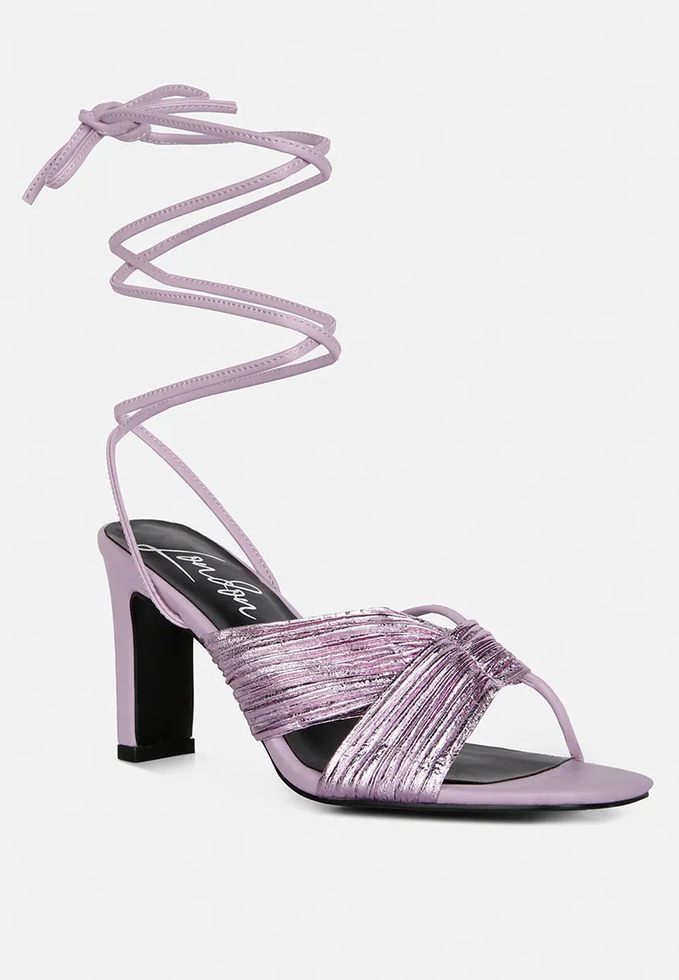 Xuxa Metallic Tie Up Italian Block Heel Sandals By Ruw
