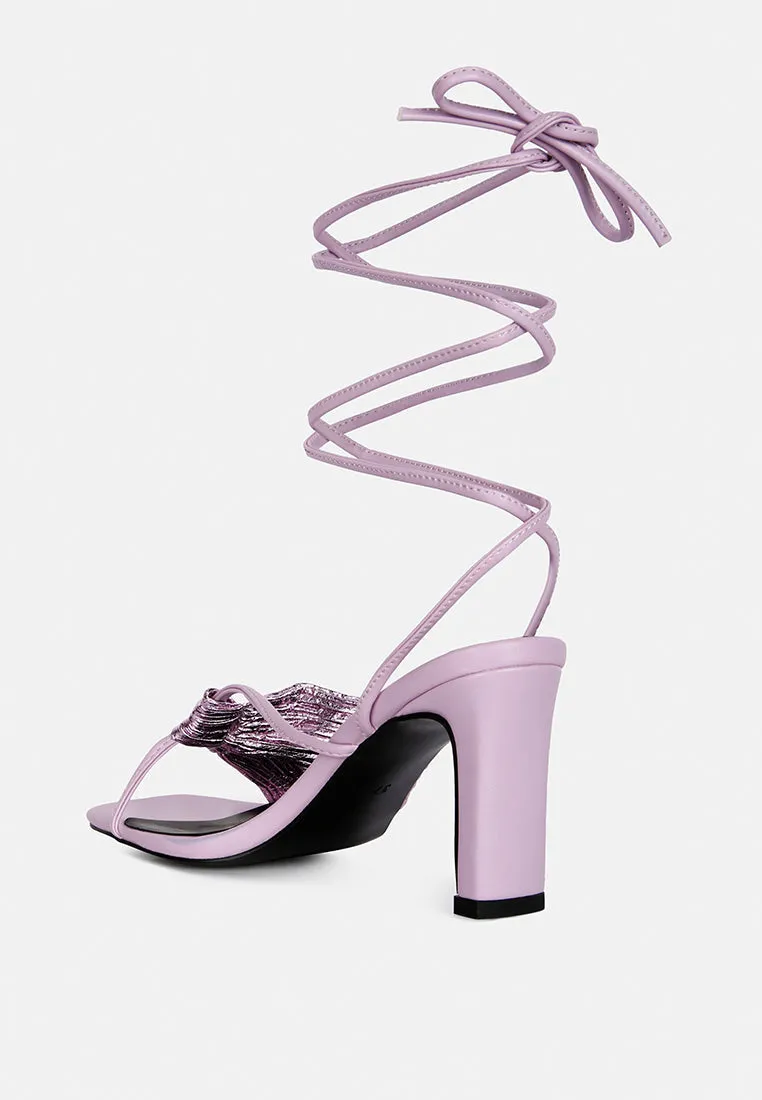 Xuxa Metallic Tie Up Italian Block Heel Sandals By Ruw