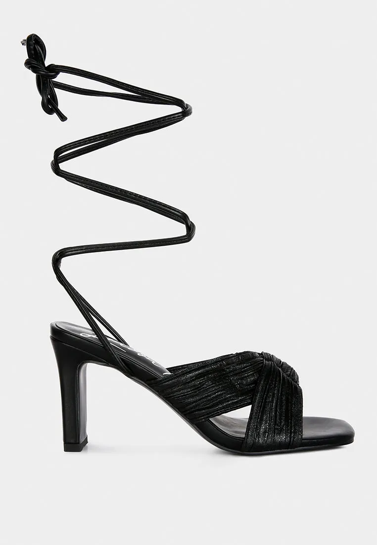 Xuxa Metallic Tie Up Italian Block Heel Sandals By Ruw
