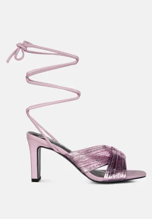 Xuxa Metallic Tie Up Italian Block Heel Sandals By Ruw